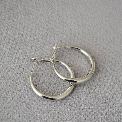 Hong Kong - style Round Hoop Earrings Plain Circle Design 925 Silver Studs Elegant And Chic - U&MORE
