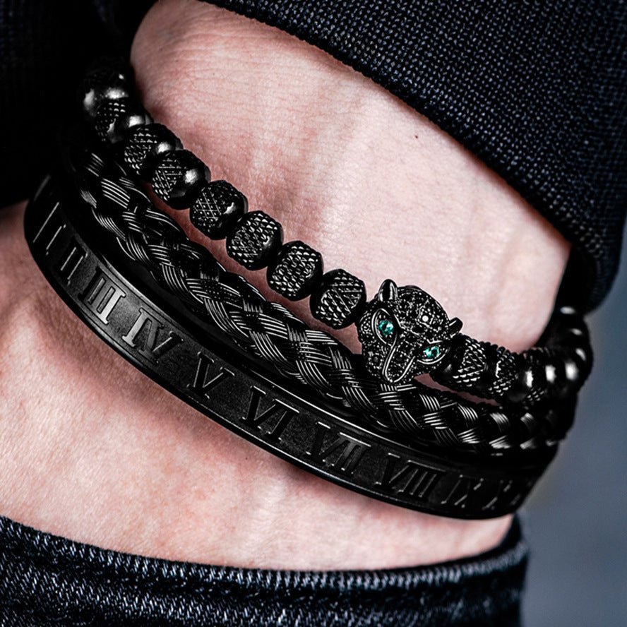 Leopard Head Set Mesh Pineapple Pearl Roman Bracelet - U&MORE