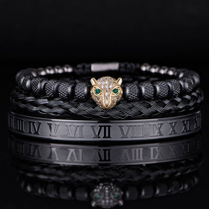 Leopard Head Set Mesh Pineapple Pearl Roman Bracelet - U&MORE