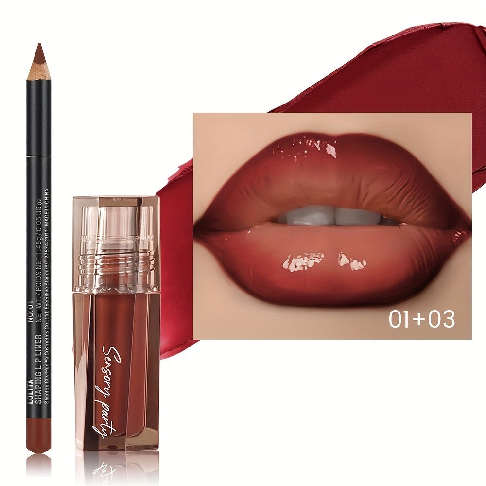 Pudaier Hydrating Lip Gloss & Lip Liner Set - Long - Lasting, Matte Finish for All Light Beige Types, Perfect for Every Makeup Style, with Nourishing Lip Balm & Precision Lip Pencil, Lipstick - U&MORE