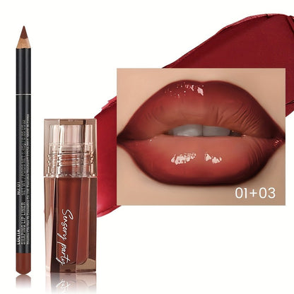 Pudaier Hydrating Lip Gloss & Lip Liner Set - Long - Lasting, Matte Finish for All Light Beige Types, Perfect for Every Makeup Style, with Nourishing Lip Balm & Precision Lip Pencil, Lipstick - U&MORE