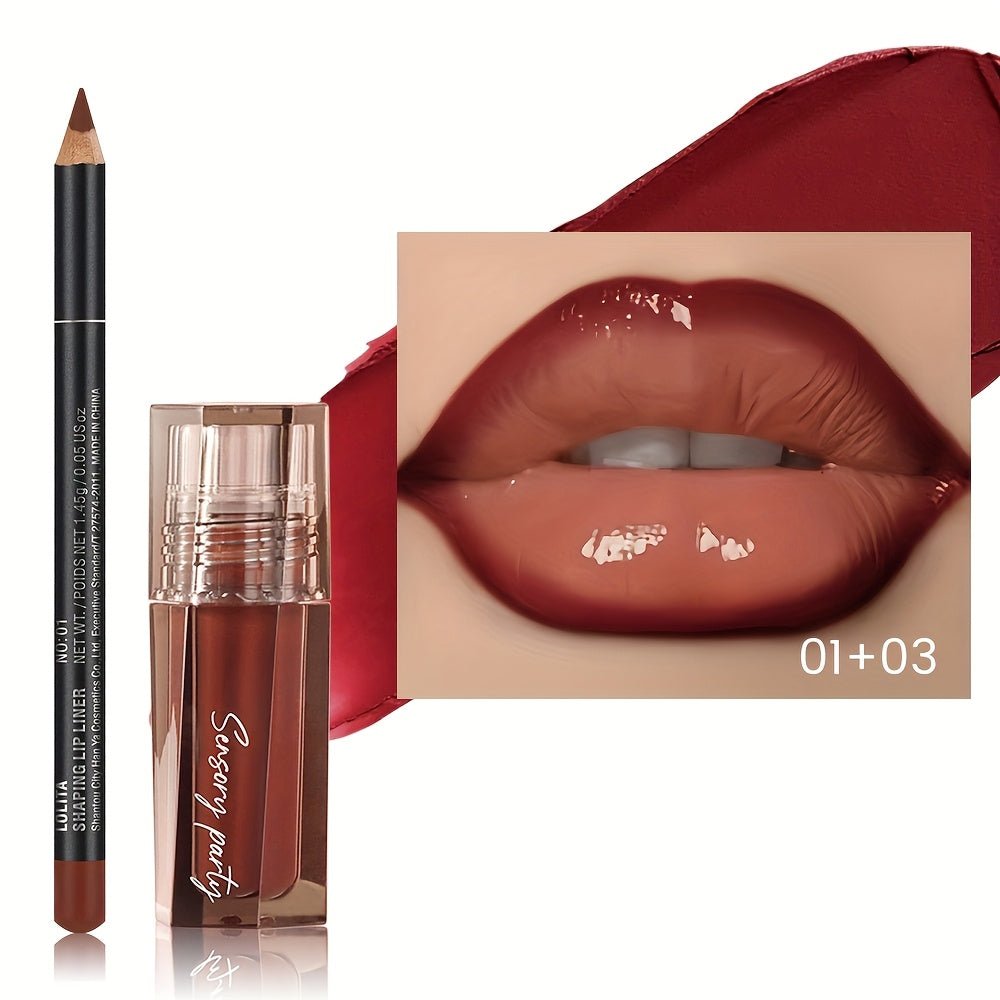 Pudaier Hydrating Lip Gloss & Lip Liner Set - Long - Lasting, Matte Finish for All Light Beige Types, Perfect for Every Makeup Style, with Nourishing Lip Balm & Precision Lip Pencil, Lipstick - U&MORE