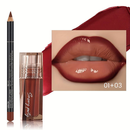 Pudaier Hydrating Lip Gloss & Lip Liner Set - Long - Lasting, Matte Finish for All Light Beige Types, Perfect for Every Makeup Style, with Nourishing Lip Balm & Precision Lip Pencil, Lipstick - U&MORE