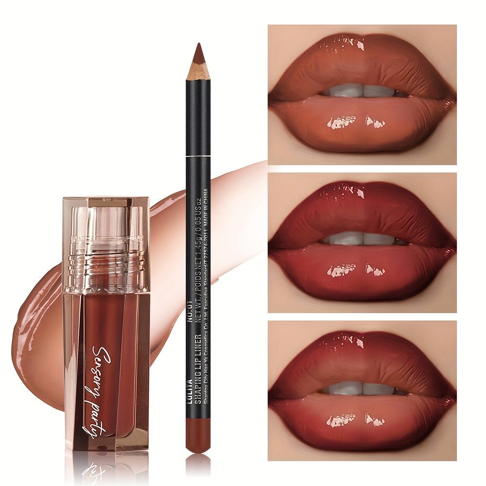 Pudaier Hydrating Lip Gloss & Lip Liner Set - Long - Lasting, Matte Finish for All Light Beige Types, Perfect for Every Makeup Style, with Nourishing Lip Balm & Precision Lip Pencil, Lipstick - U&MORE