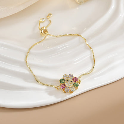 Simple Rotatable Flower Color - preserving Pure Copper Gold - plated Bracelet - U&MORE
