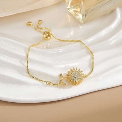 Simple Rotatable Flower Color - preserving Pure Copper Gold - plated Bracelet - U&MORE