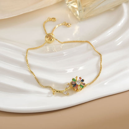 Simple Rotatable Flower Color - preserving Pure Copper Gold - plated Bracelet - U&MORE