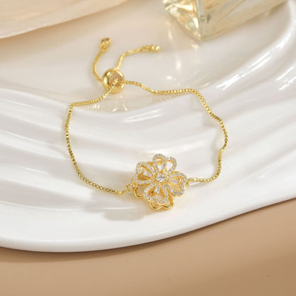 Simple Rotatable Flower Color - preserving Pure Copper Gold - plated Bracelet - U&MORE