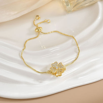 Simple Rotatable Flower Color - preserving Pure Copper Gold - plated Bracelet - U&MORE