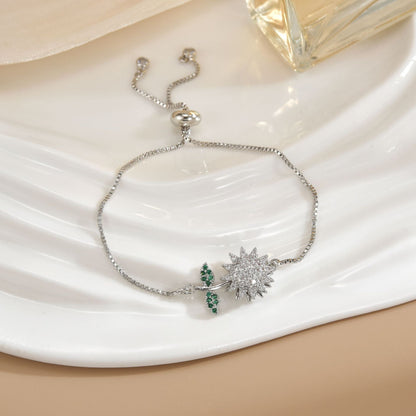 Simple Rotatable Flower Color - preserving Pure Copper Gold - plated Bracelet - U&MORE