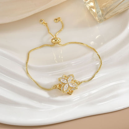 Simple Rotatable Flower Color - preserving Pure Copper Gold - plated Bracelet - U&MORE