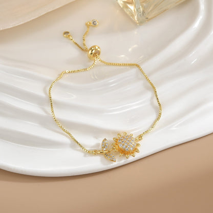 Simple Rotatable Flower Color - preserving Pure Copper Gold - plated Bracelet - U&MORE