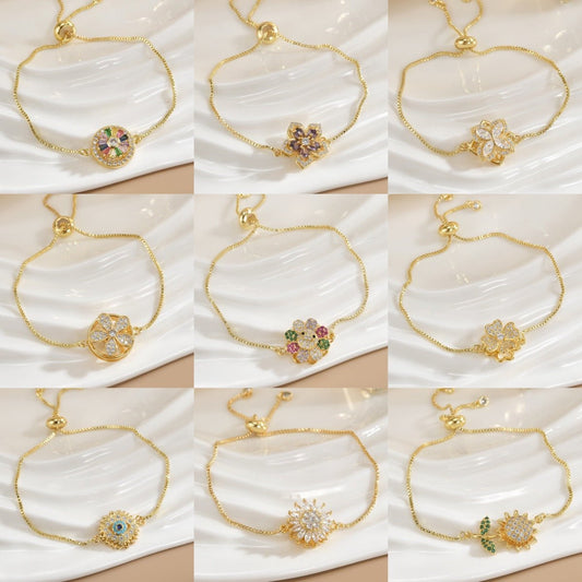 Simple Rotatable Flower Color - preserving Pure Copper Gold - plated Bracelet - U&MORE