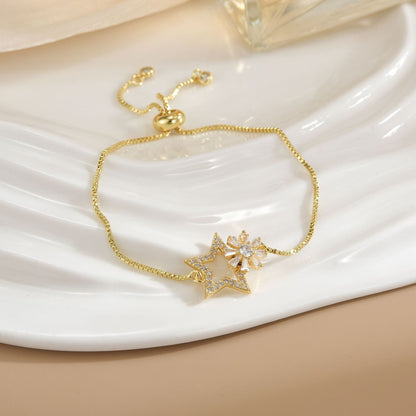 Simple Rotatable Flower Color - preserving Pure Copper Gold - plated Bracelet - U&MORE