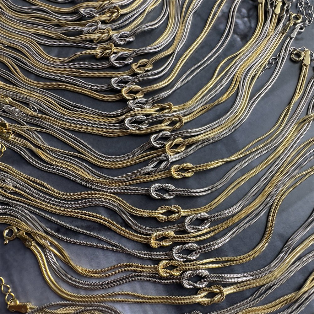 Stainless Steel Valentine's Day Knot Snake Chain Necklace Hand Knotted Bracelet - U&MORE