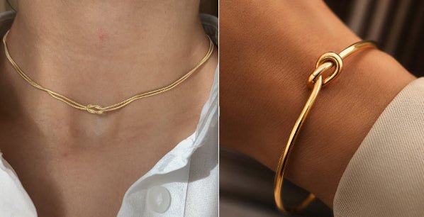 Stainless Steel Valentine's Day Knot Snake Chain Necklace Hand Knotted Bracelet - U&MORE