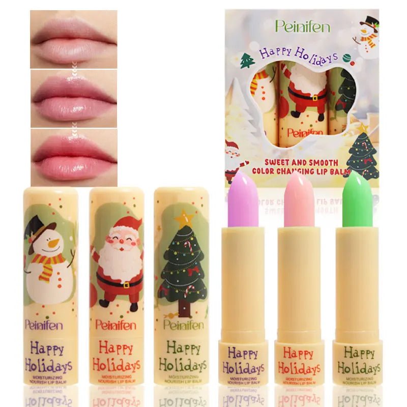 Three color changing lipstick, moisturizing and soothing, color changes with temperature, refreshing and non greasy lipstick set - U&MORE