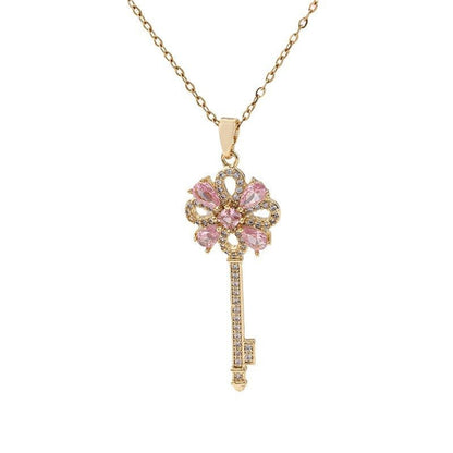 Women's Creative Retro Key Flower Necklace Clavicle Chain Jewelry - U&MORE
