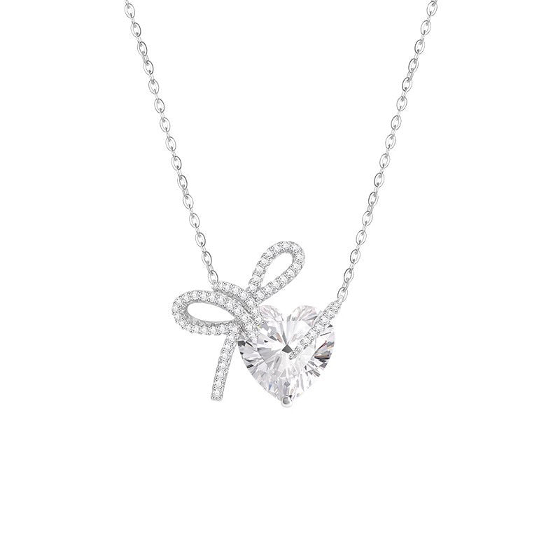 Women's Diamond Bow Heart Necklace High - end Clavicle Chain Simple And Versatile Jewelry - U&MORE