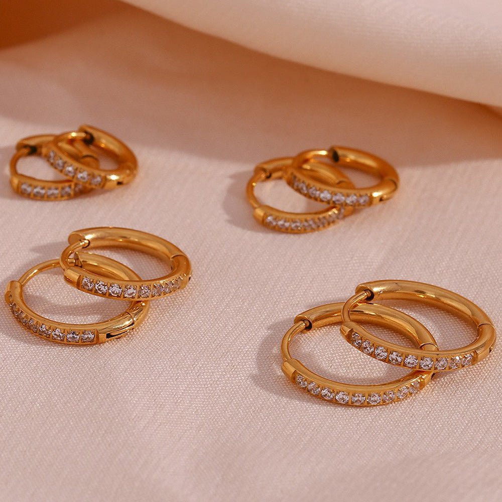 Women's Fashion Titanium Steel Rounded Edge Zircon Earrings - U&MORE