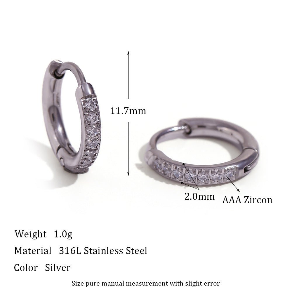 Women's Fashion Titanium Steel Rounded Edge Zircon Earrings - U&MORE