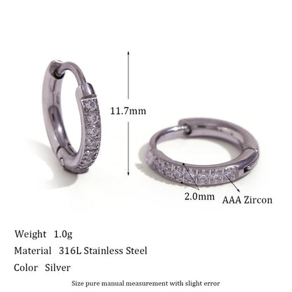 Women's Fashion Titanium Steel Rounded Edge Zircon Earrings - U&MORE