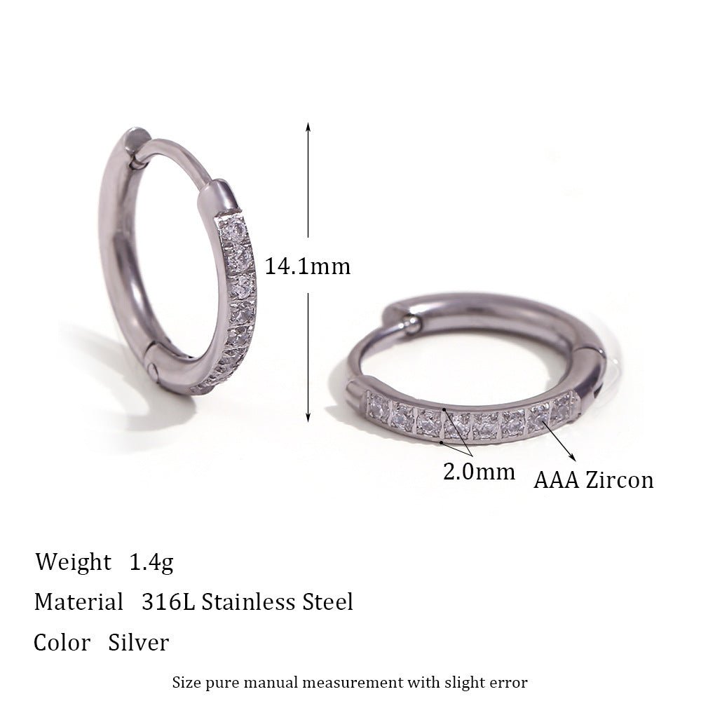 Women's Fashion Titanium Steel Rounded Edge Zircon Earrings - U&MORE