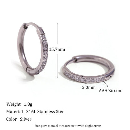 Women's Fashion Titanium Steel Rounded Edge Zircon Earrings - U&MORE
