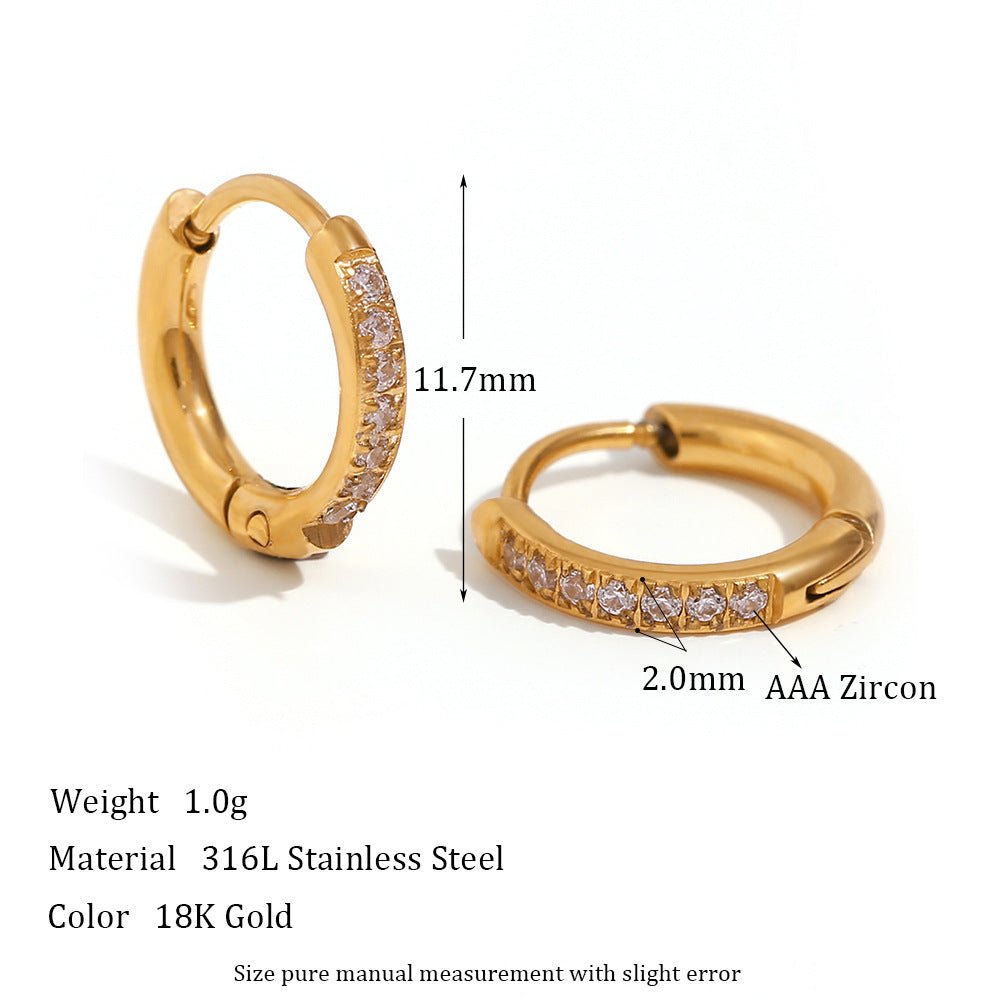 Women's Fashion Titanium Steel Rounded Edge Zircon Earrings - U&MORE