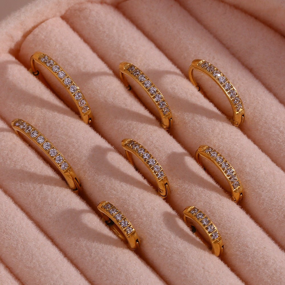 Women's Fashion Titanium Steel Rounded Edge Zircon Earrings - U&MORE