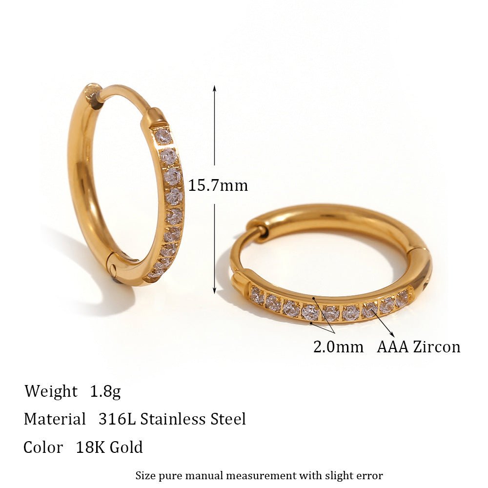 Women's Fashion Titanium Steel Rounded Edge Zircon Earrings - U&MORE
