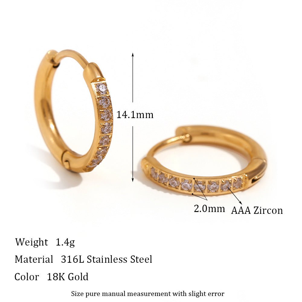 Women's Fashion Titanium Steel Rounded Edge Zircon Earrings - U&MORE