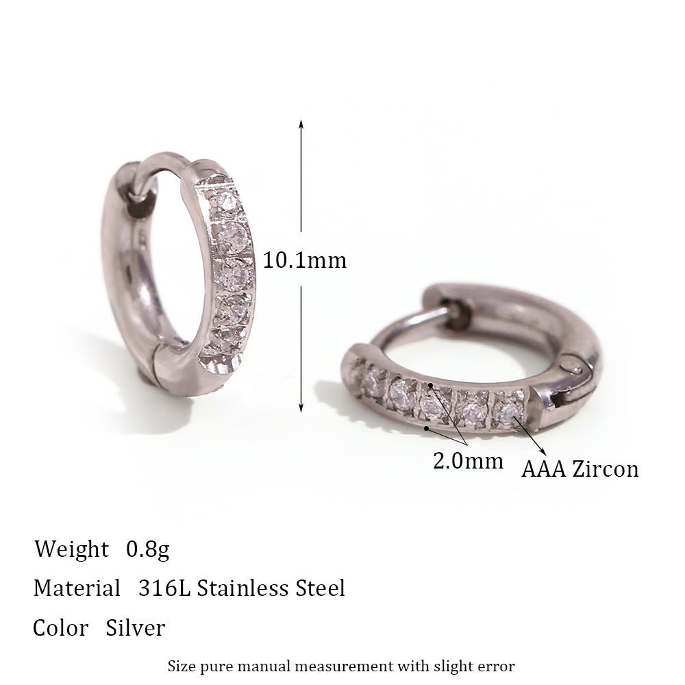 Women's Fashion Titanium Steel Rounded Edge Zircon Earrings - U&MORE