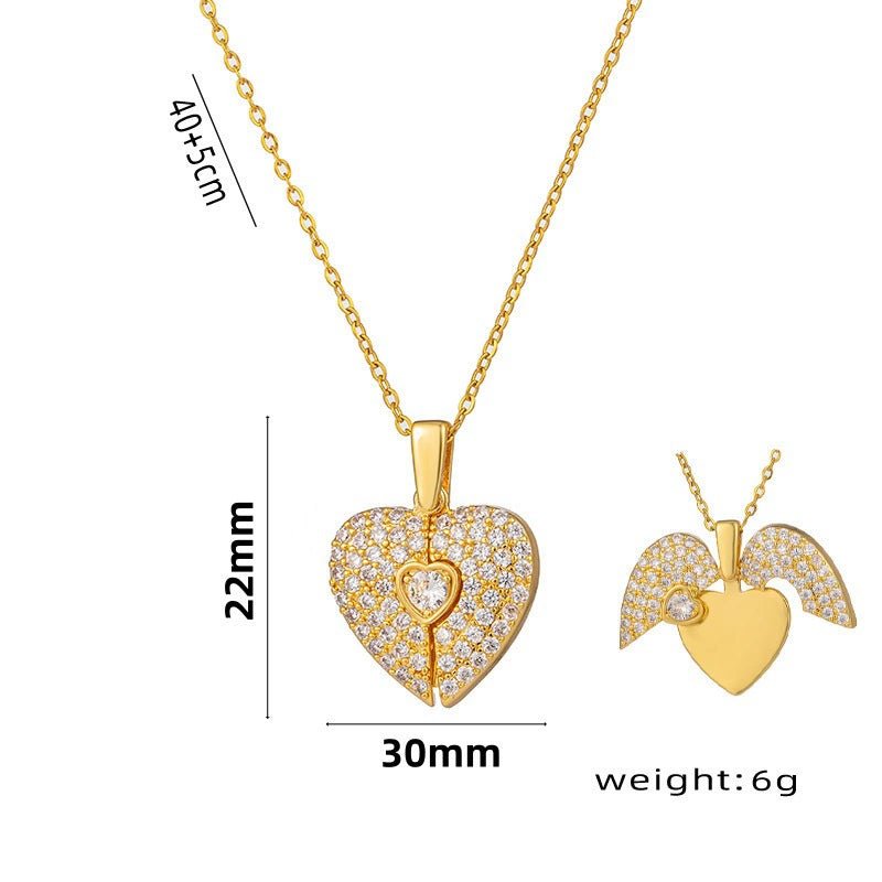 Women's Heart Opening And Closing Necklace Wings Pendant Clavicle Chain Jewelry - U&MORE