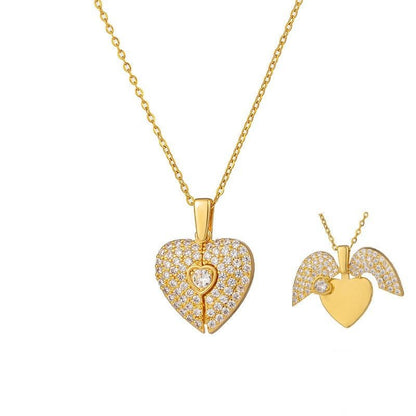 Women's Heart Opening And Closing Necklace Wings Pendant Clavicle Chain Jewelry - U&MORE