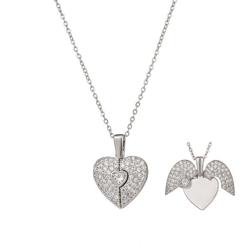 Women's Heart Opening And Closing Necklace Wings Pendant Clavicle Chain Jewelry - U&MORE