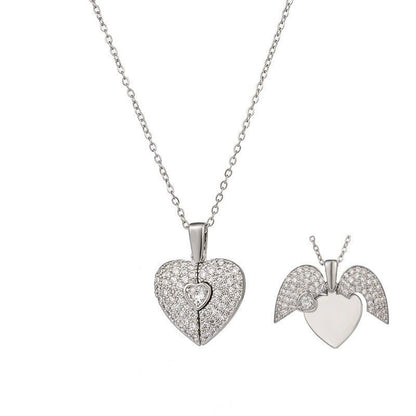 Women's Heart Opening And Closing Necklace Wings Pendant Clavicle Chain Jewelry - U&MORE