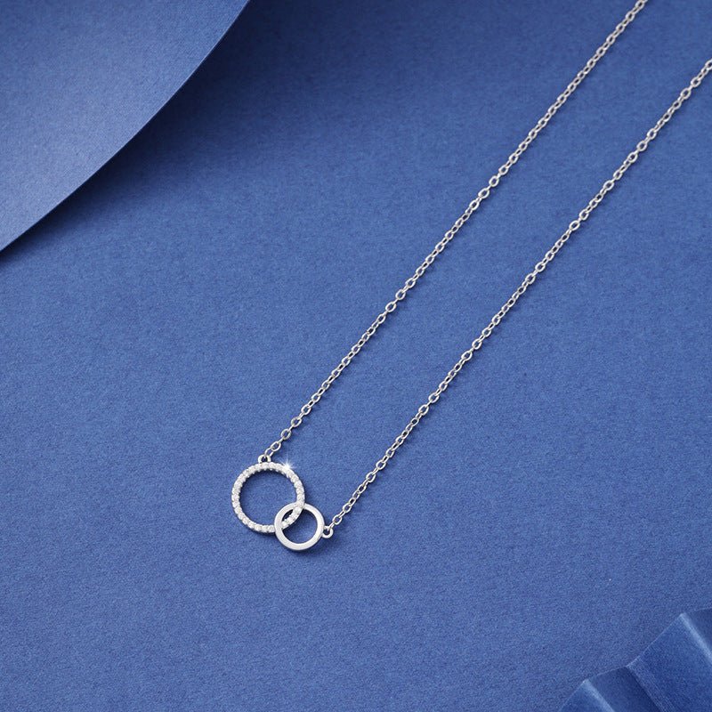 Women's Simple Design Asymmetrical Size Double Ring Clavicle Necklace Versatile - U&MORE
